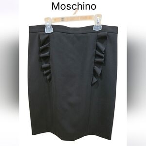 Moschino Black Pencil Skirt with Ruffle Accents Sz 12 Us Like New